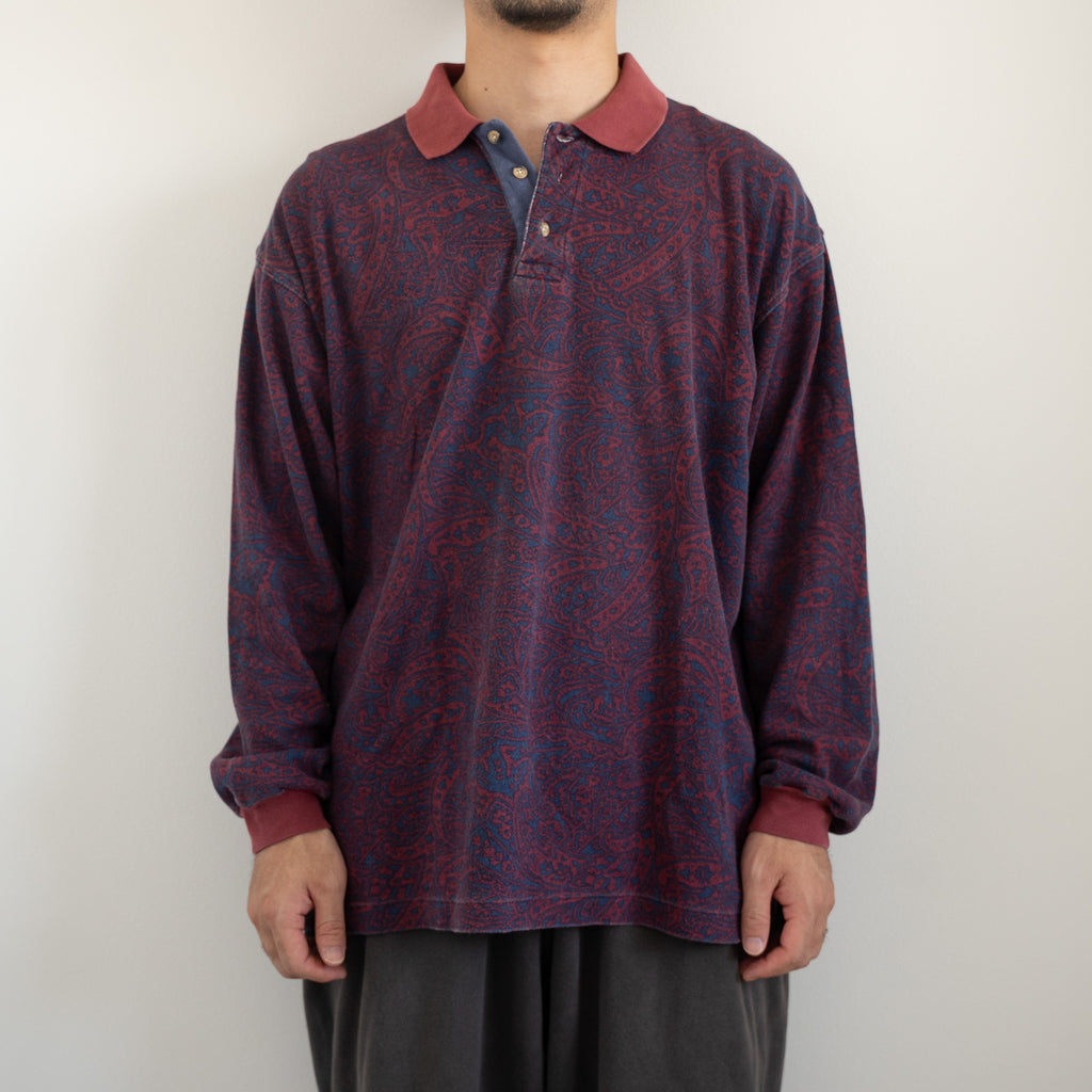 "Christian Dior" 90s Paisley Long-sleeve Polo Shirt