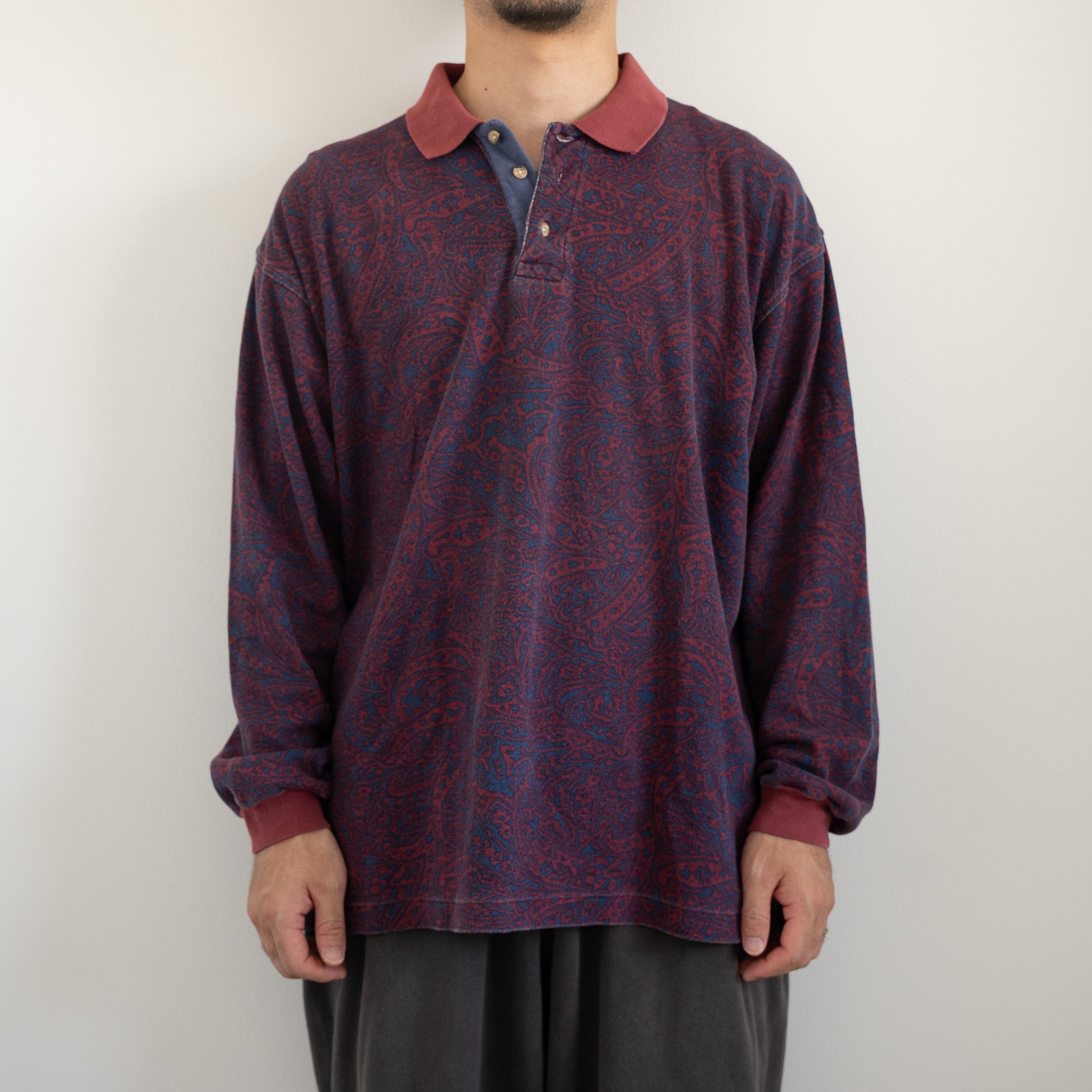 "Christian Dior" 90s Paisley Long-sleeve Polo Shirt
