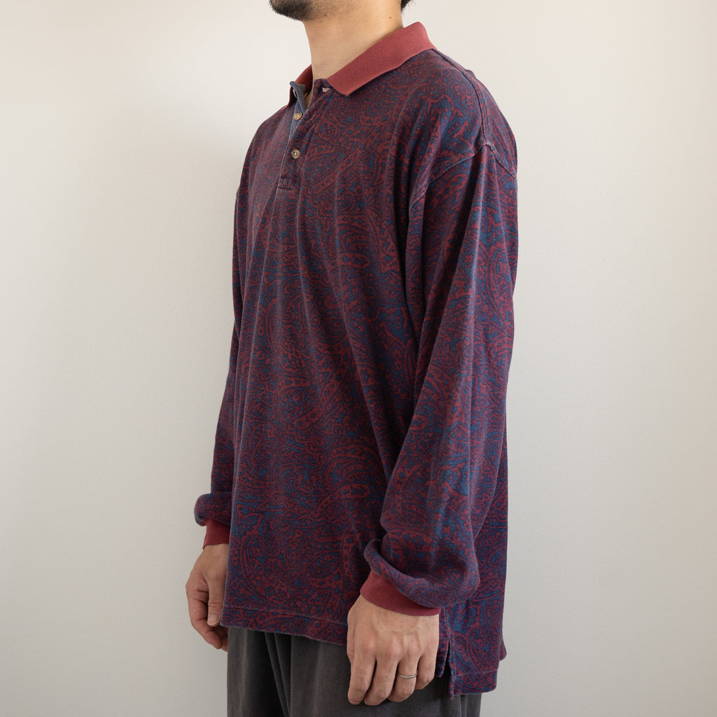 "Christian Dior" 90s Paisley Long-sleeve Polo Shirt