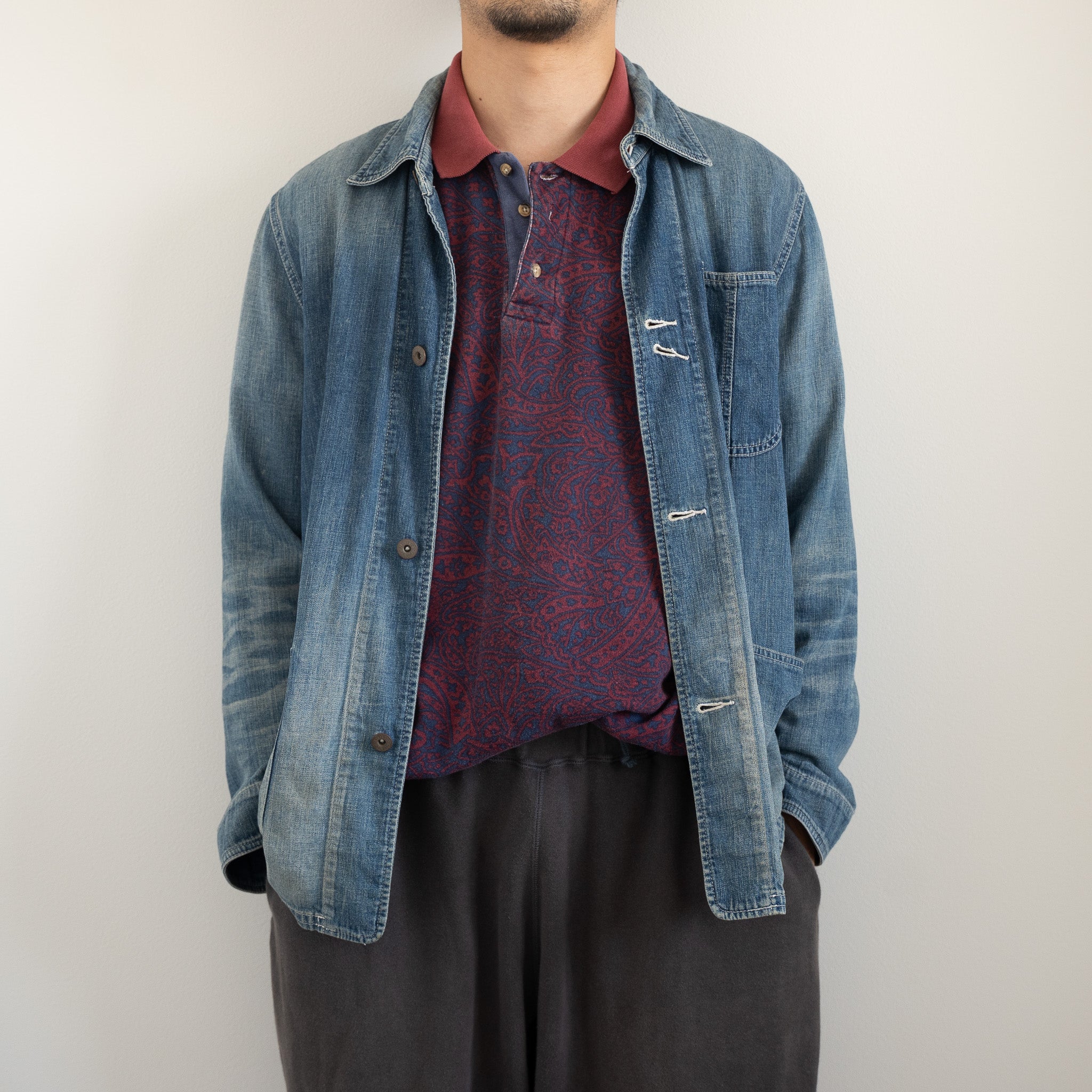 "Christian Dior" 90s Paisley Long-sleeve Polo Shirt