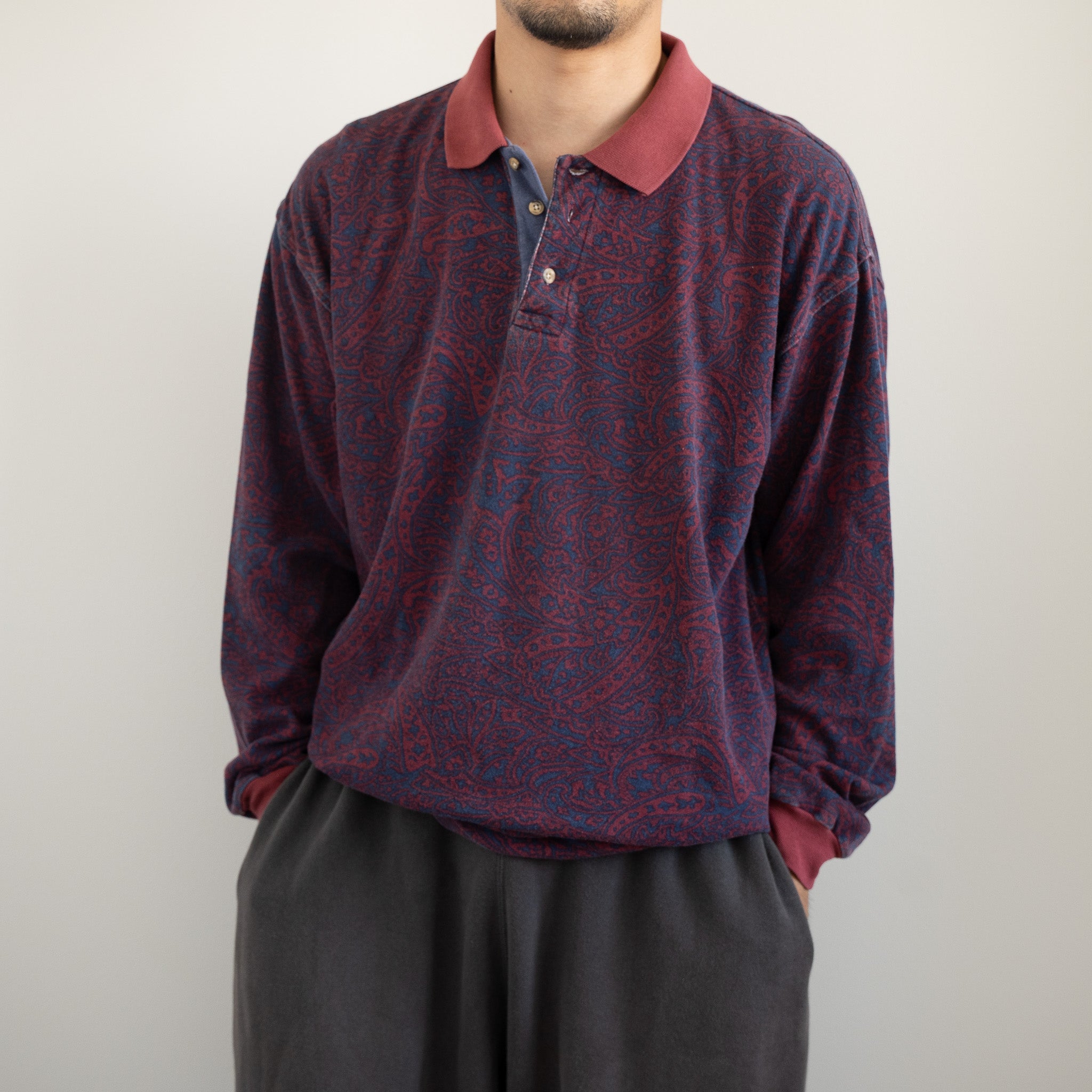 "Christian Dior" 90s Paisley Long-sleeve Polo Shirt