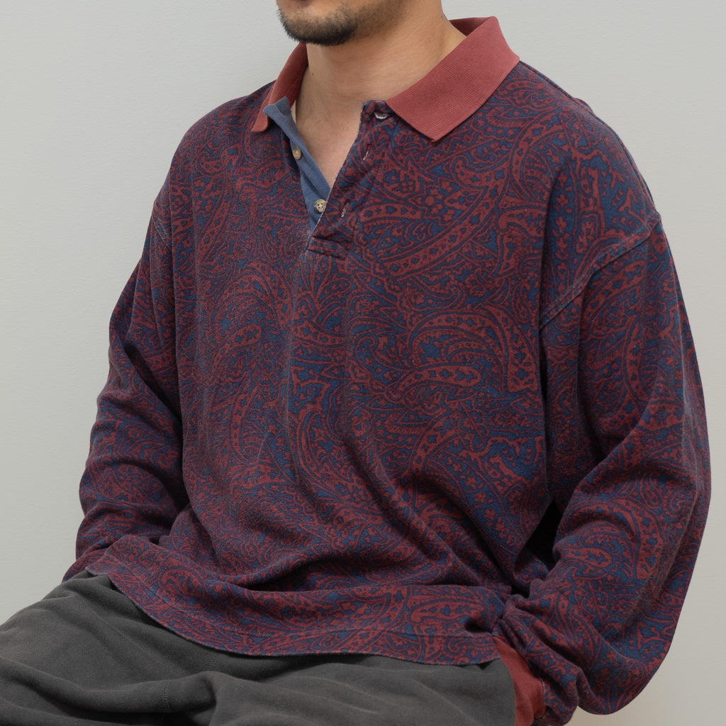 "Christian Dior" 90s Paisley Long-sleeve Polo Shirt