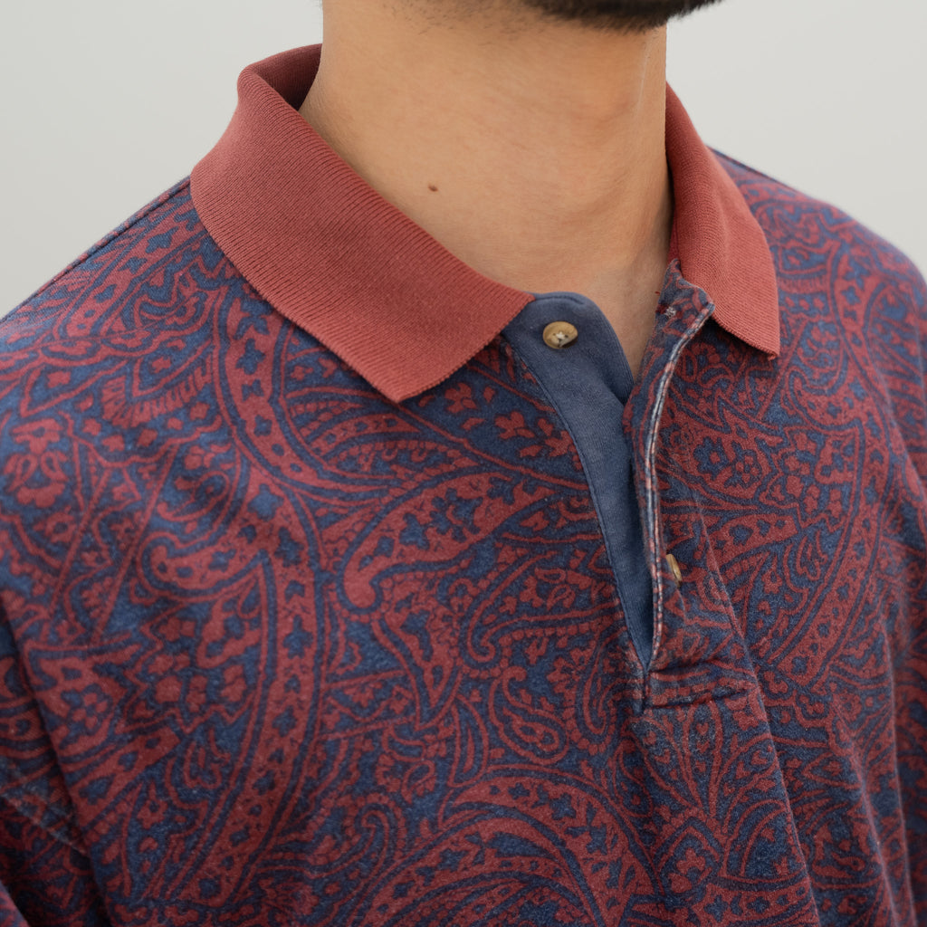 "Christian Dior" 90s Paisley Long-sleeve Polo Shirt