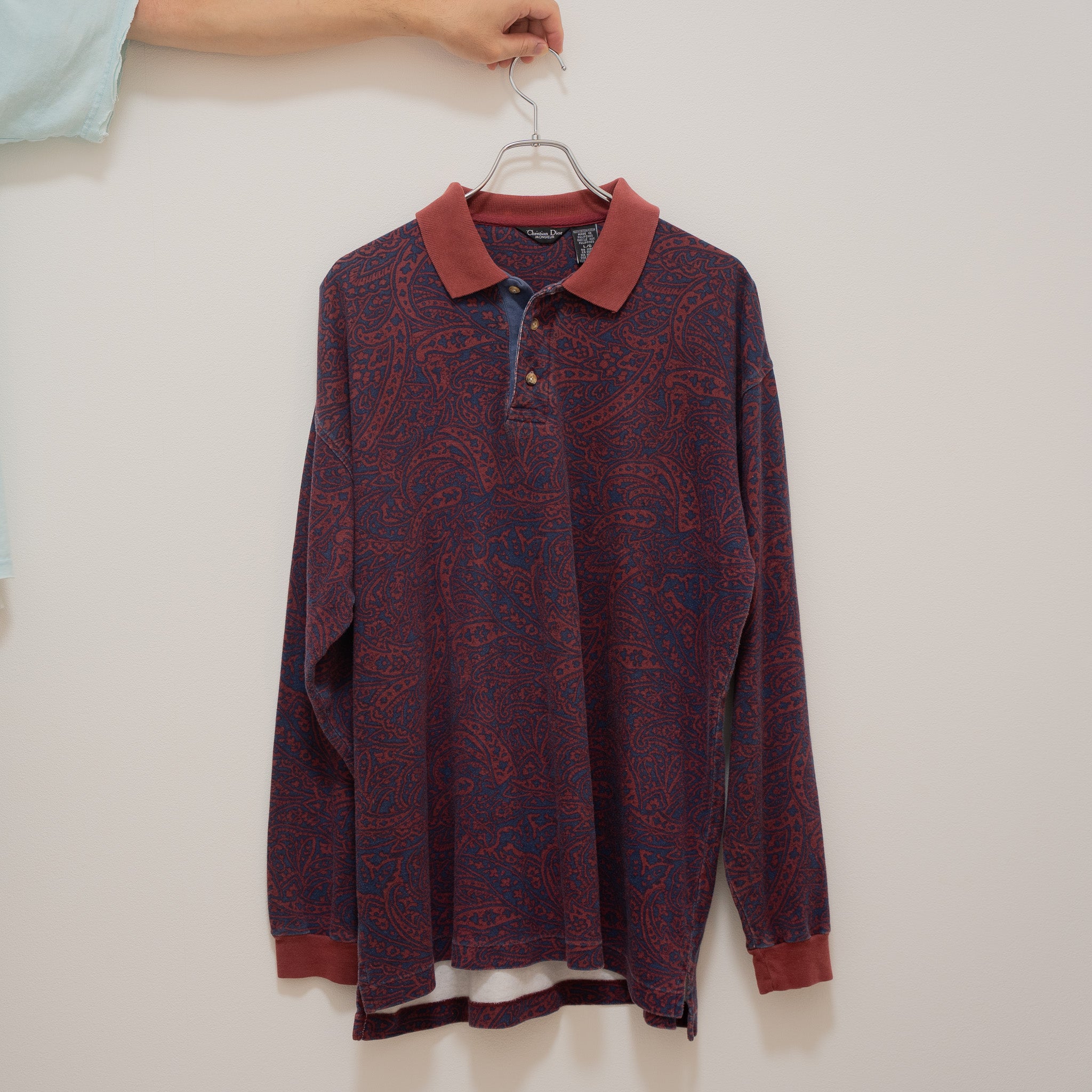 "Christian Dior" 90s Paisley Long-sleeve Polo Shirt