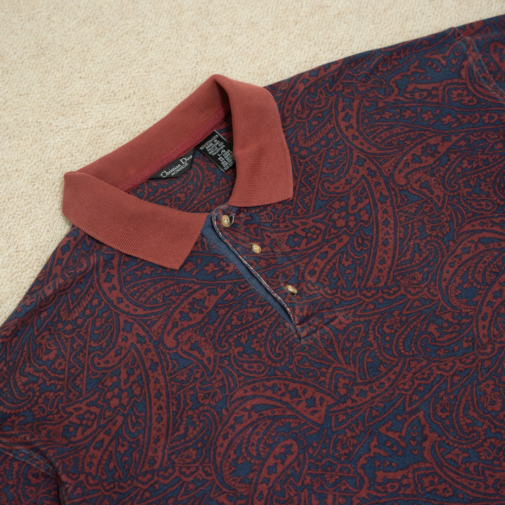 "Christian Dior" 90s Paisley Long-sleeve Polo Shirt