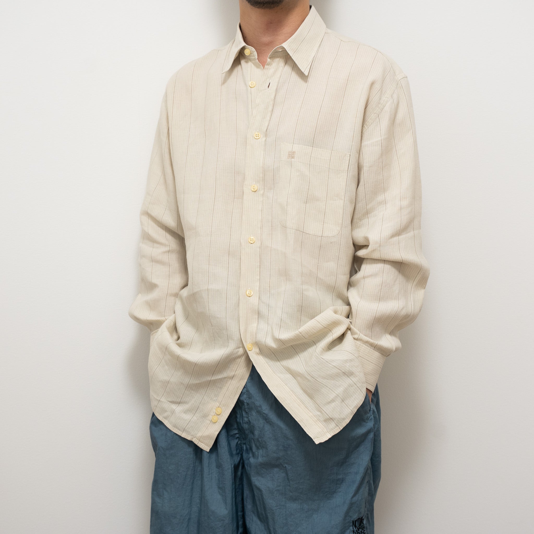 "GIVENCHY" Linen Stripe Long-sleeve Shirt
