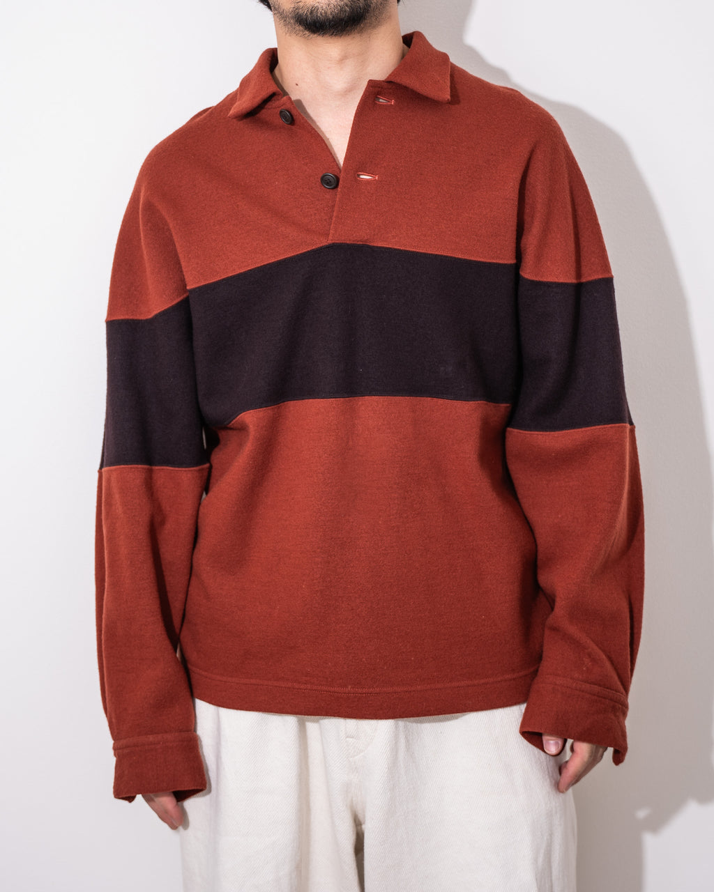 "ISSEY MIYAKE” 90'S bicolor Polo Shirt -reddish brown-