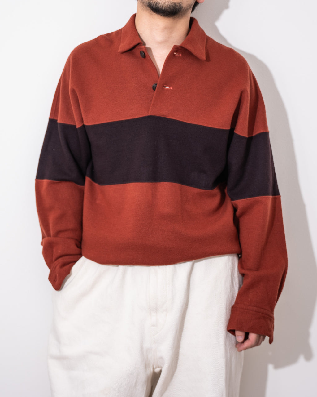 "ISSEY MIYAKE” 90'S bicolor Polo Shirt -reddish brown-