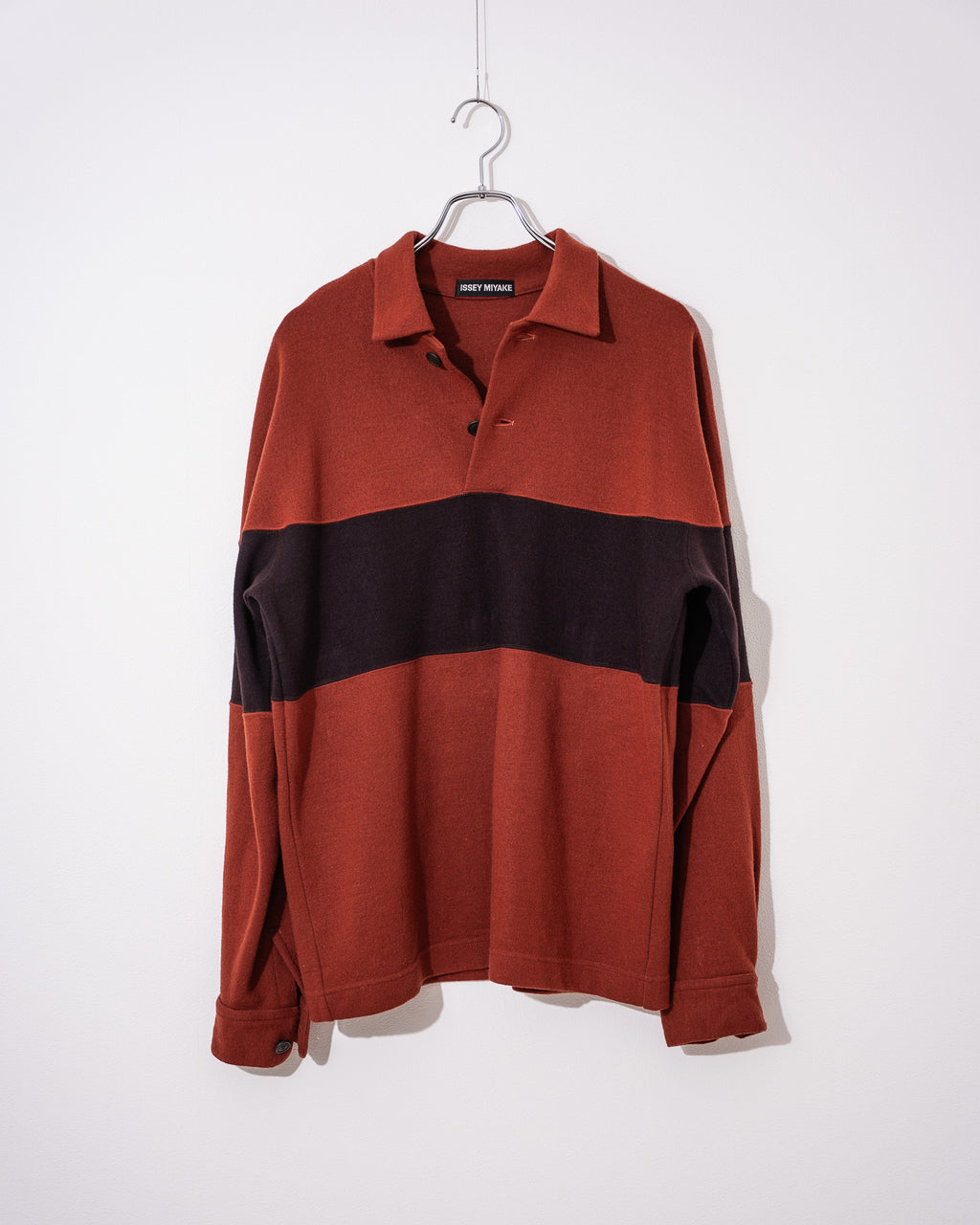 "ISSEY MIYAKE” 90'S bicolor Polo Shirt -reddish brown-