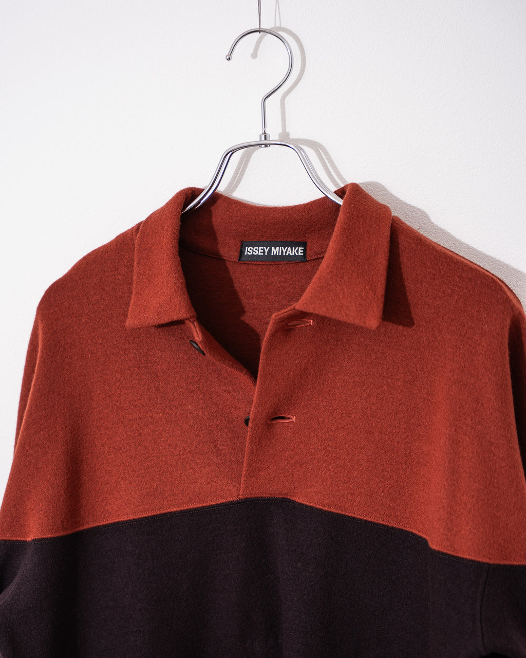 "ISSEY MIYAKE” 90'S bicolor Polo Shirt -reddish brown-