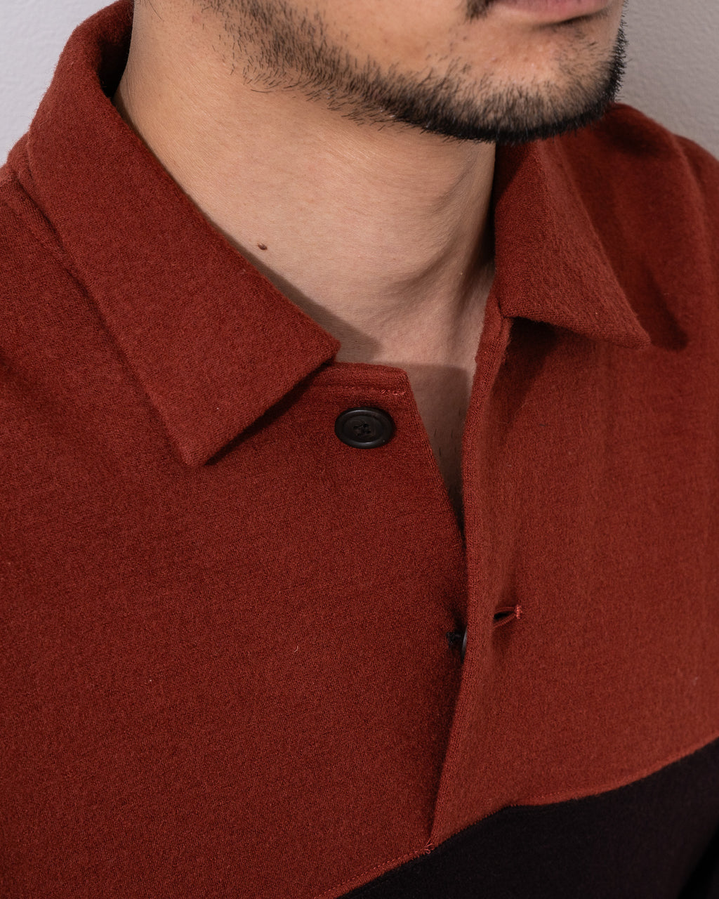 "ISSEY MIYAKE” 90'S bicolor Polo Shirt -reddish brown-