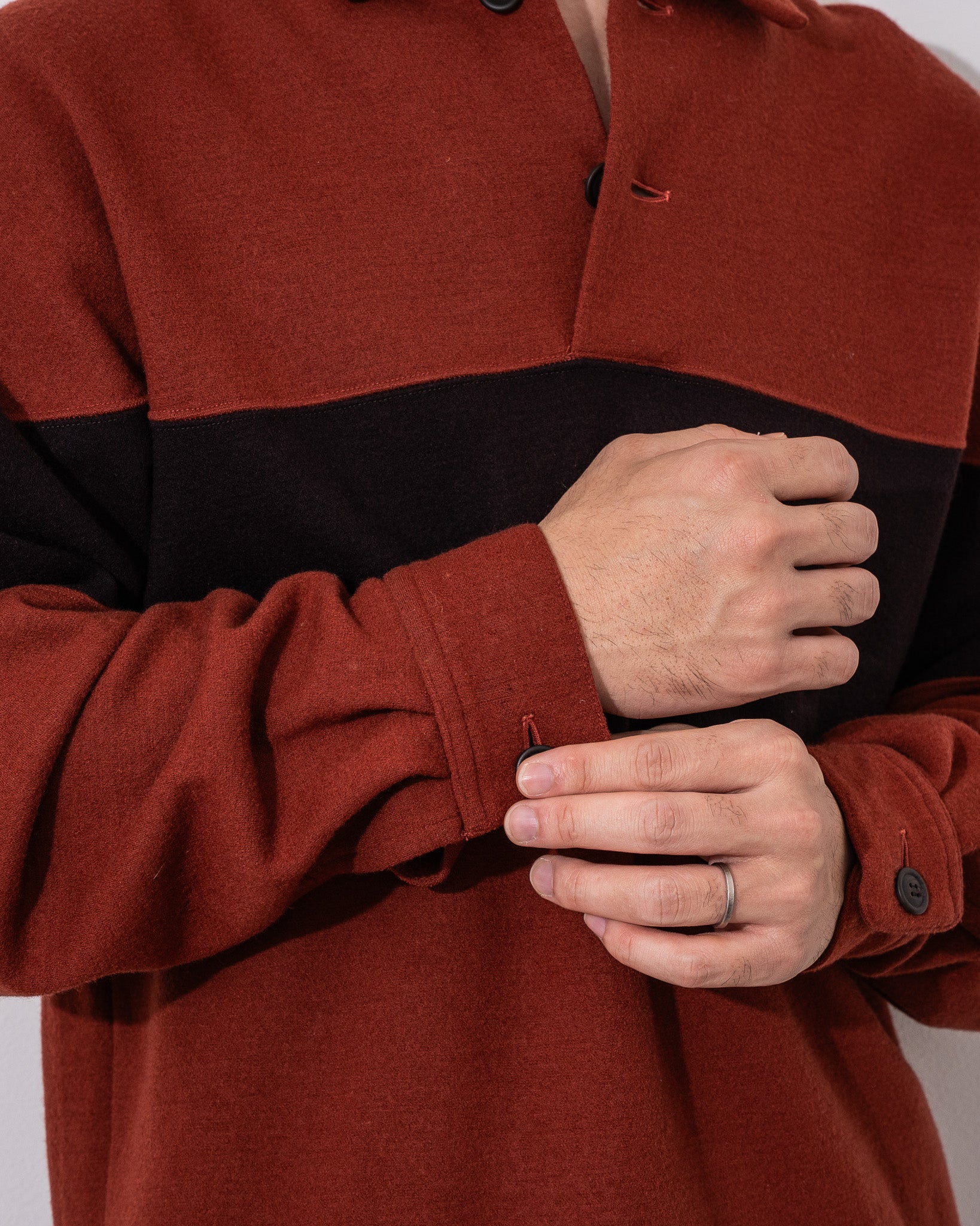 "ISSEY MIYAKE” 90'S bicolor Polo Shirt -reddish brown-
