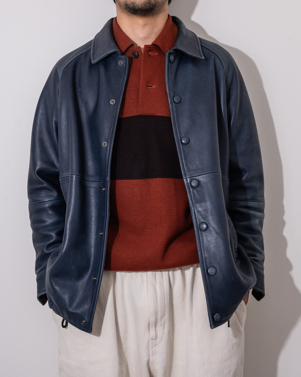 "ISSEY MIYAKE” 90'S bicolor Polo Shirt -reddish brown-