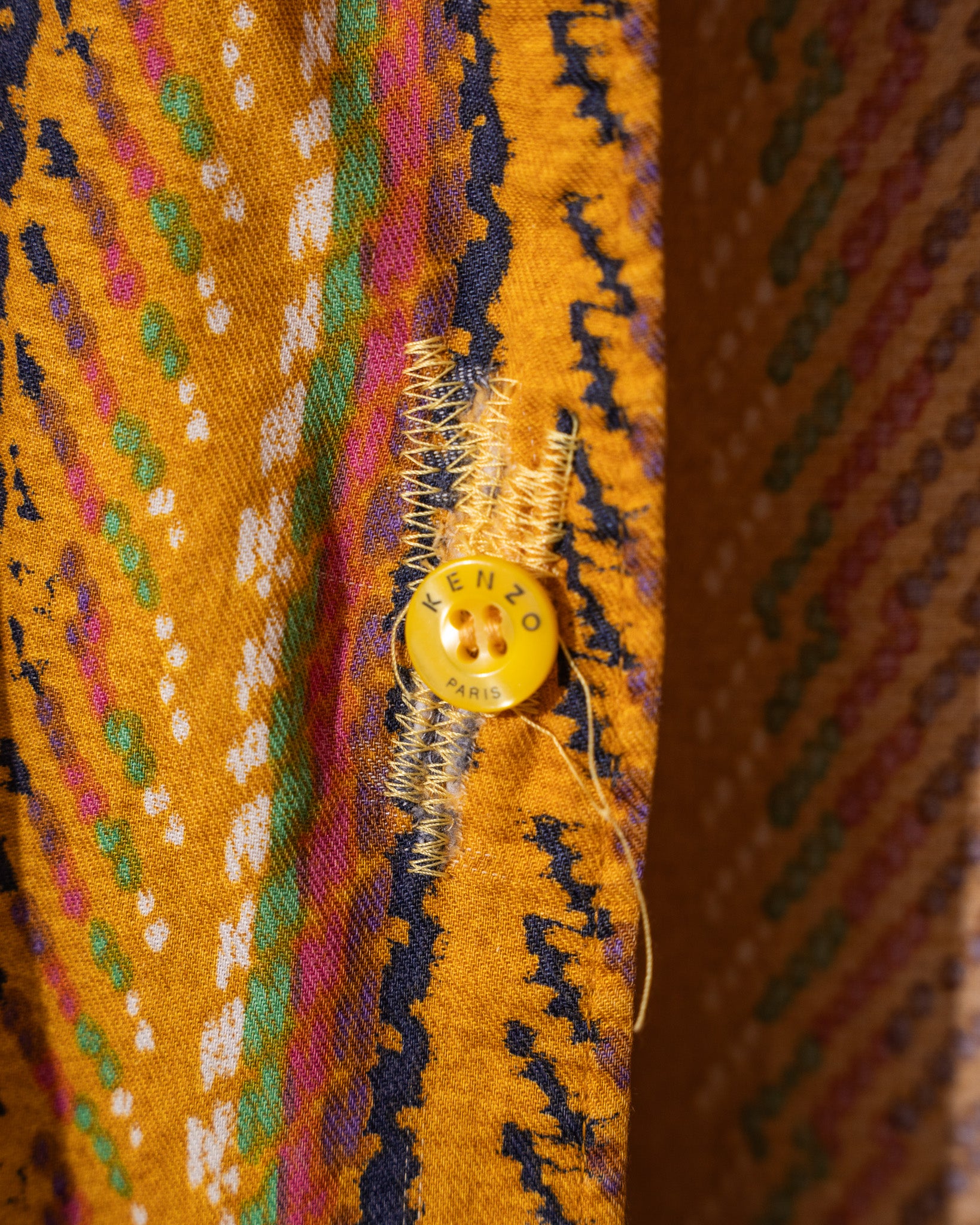 "KENZO" 80~90's ETHNIC PRINT OPEN COLLAR SHIRT