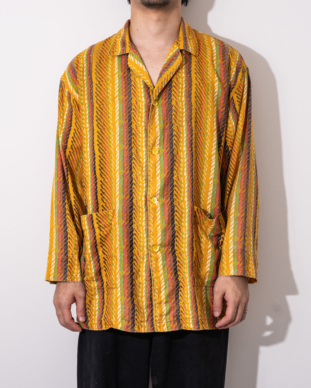 "KENZO" 80~90's ETHNIC PRINT OPEN COLLAR SHIRT