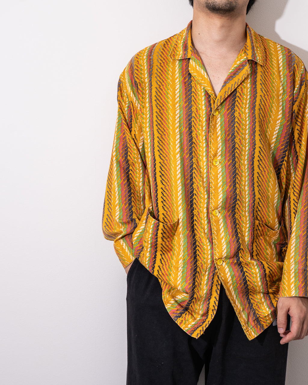 "KENZO" 80~90's ETHNIC PRINT OPEN COLLAR SHIRT
