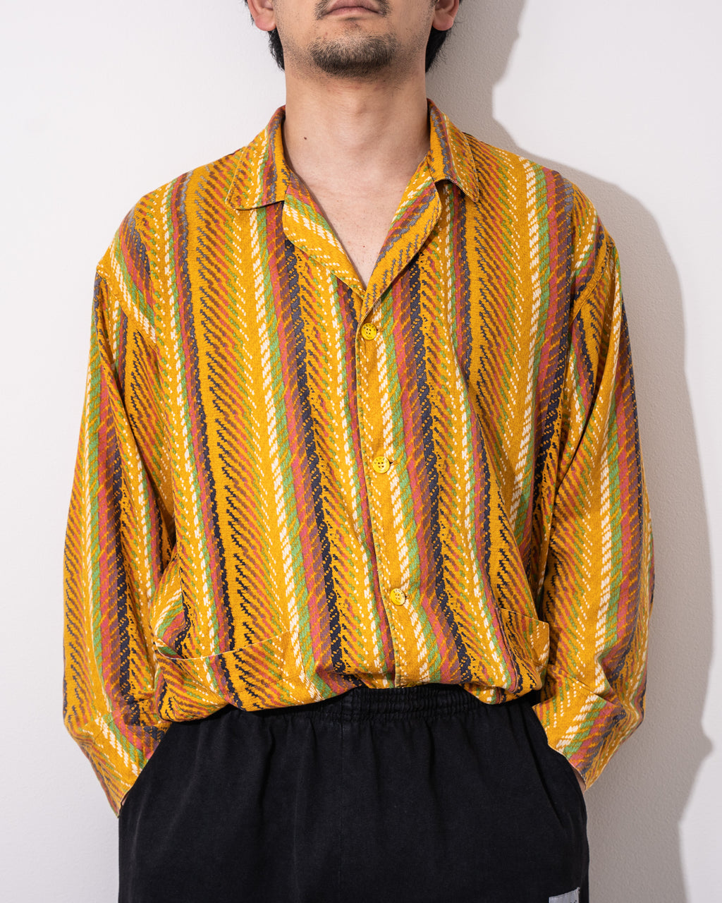 "KENZO" 80~90's ETHNIC PRINT OPEN COLLAR SHIRT