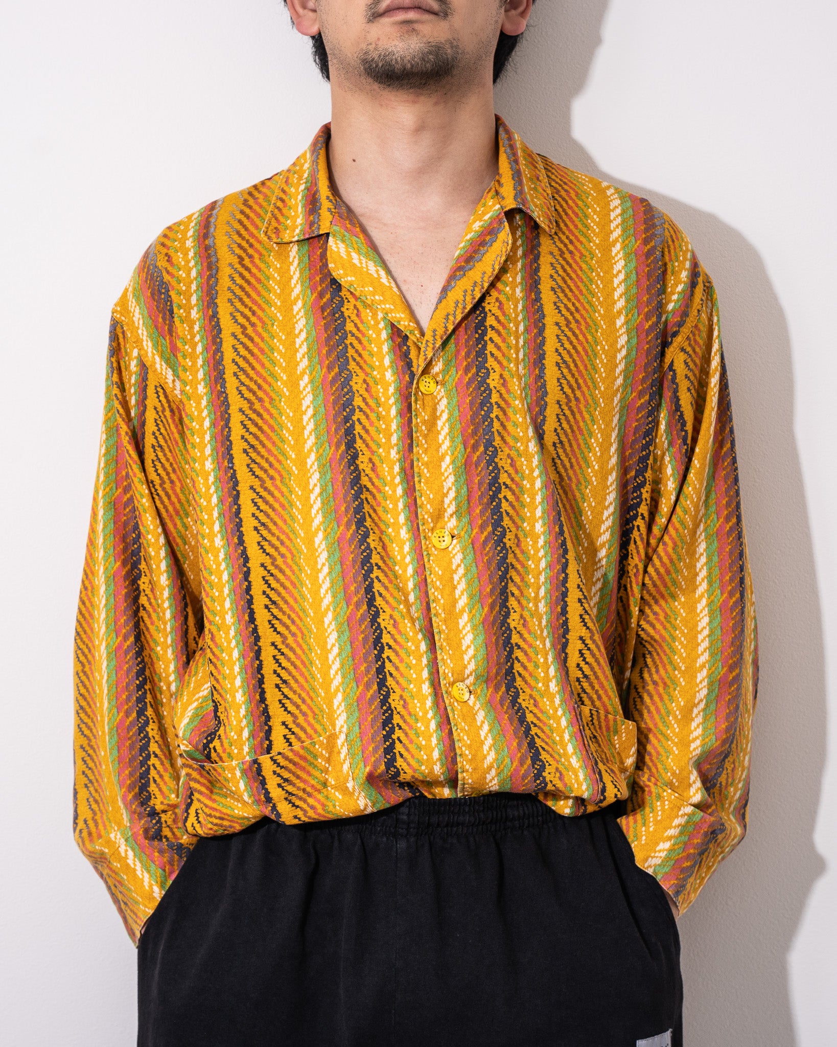 "KENZO" 80~90's ETHNIC PRINT OPEN COLLAR SHIRT