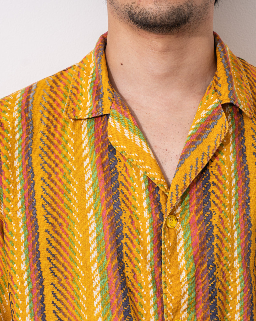 "KENZO" 80~90's ETHNIC PRINT OPEN COLLAR SHIRT