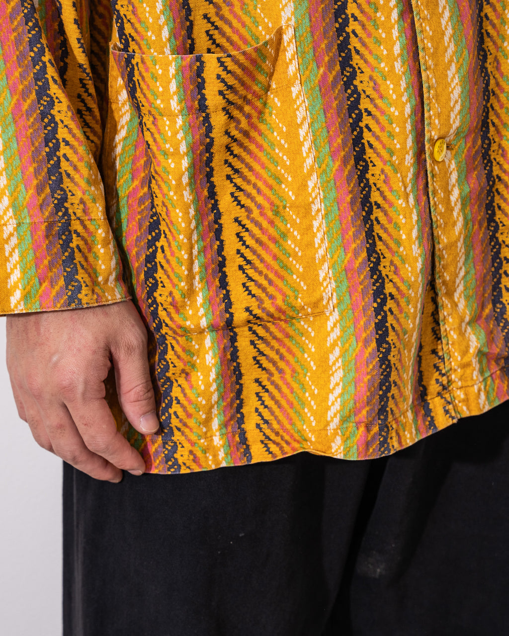 "KENZO" 80~90's ETHNIC PRINT OPEN COLLAR SHIRT