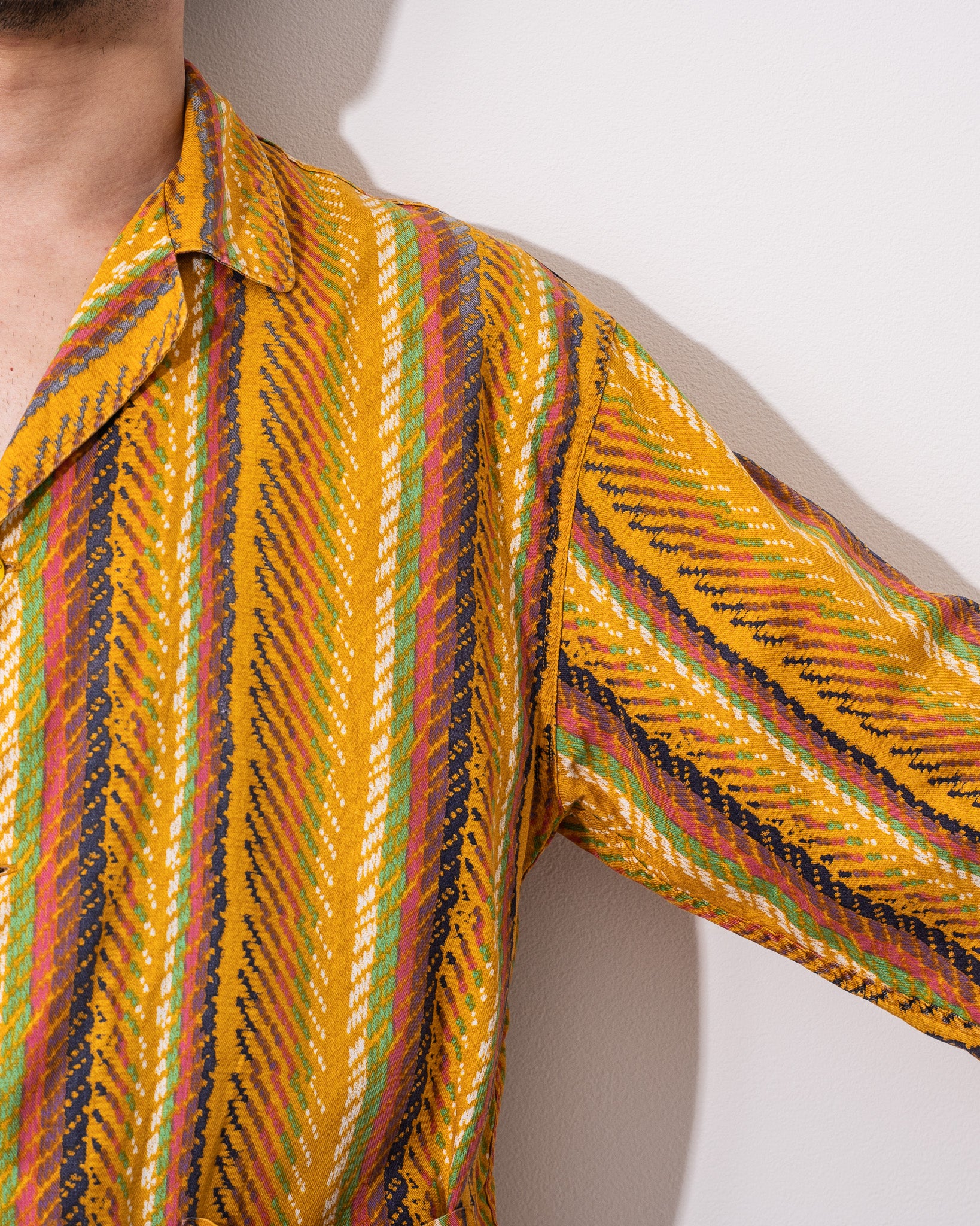 "KENZO" 80~90's ETHNIC PRINT OPEN COLLAR SHIRT