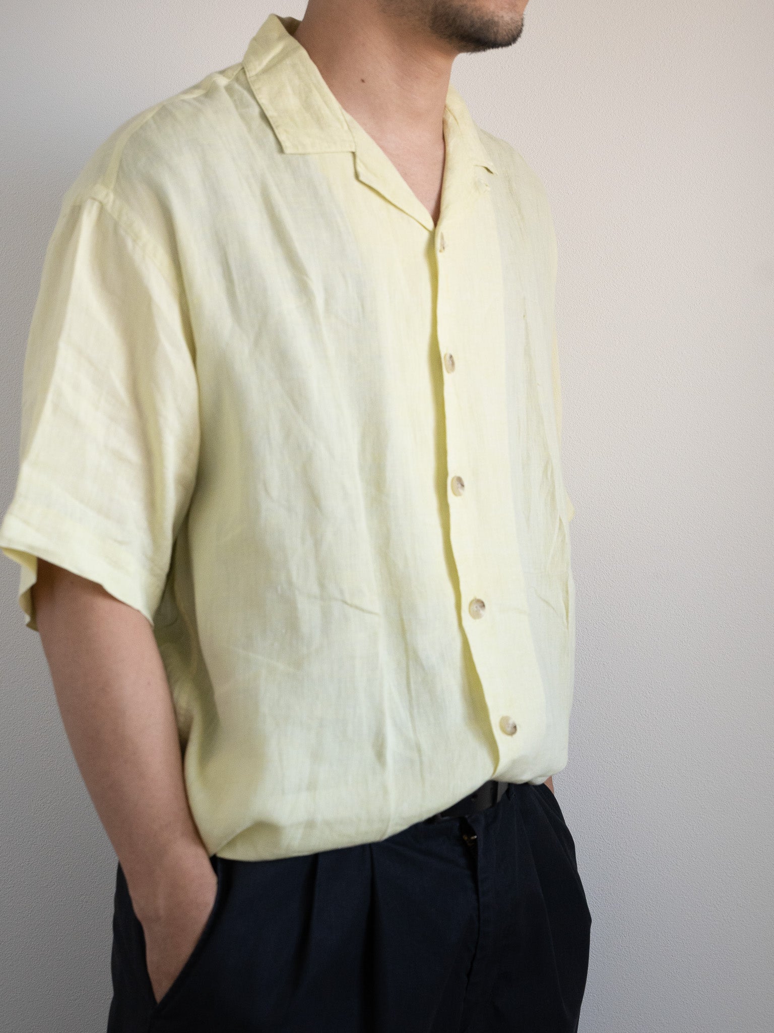 "KENZO" 1990s Open Collar Linen Short-sleeve Shirt